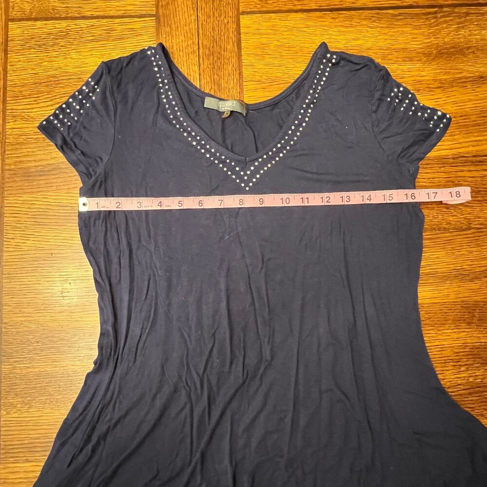 Essentials by Milano Rhinestone Studded Sleeve Blue Blouse Size Medium - Picture 6 of 8